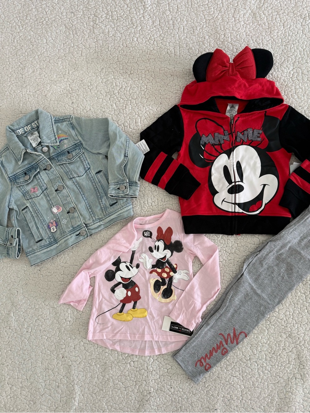 New girls Disney Sz 4 Red & Black Minnie Mouse Hoodie, Jean Jacket, shirt